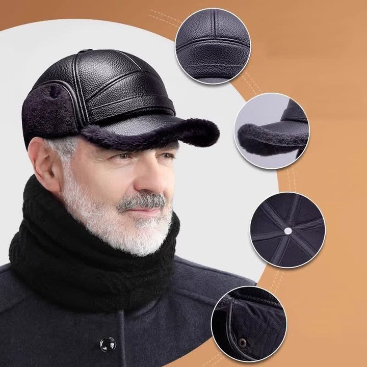 Baseballmütze mit Ohrenklappen aus PU-Lederfleece