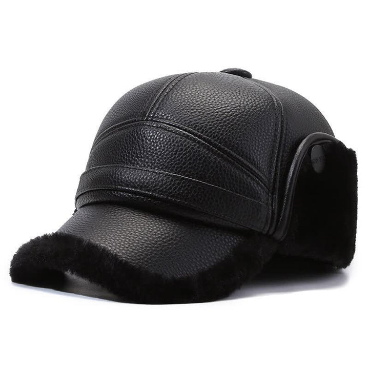 Baseballmütze mit Ohrenklappen aus PU-Lederfleece