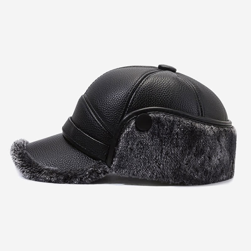 Baseballmütze mit Ohrenklappen aus PU-Lederfleece