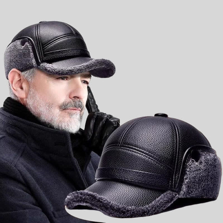 Baseballmütze mit Ohrenklappen aus PU-Lederfleece