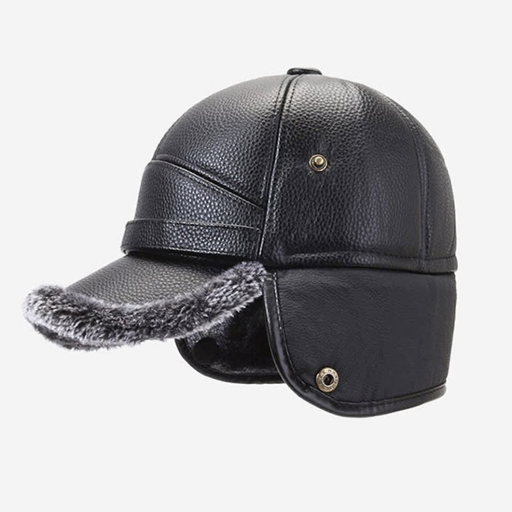 Baseballmütze mit Ohrenklappen aus PU-Lederfleece