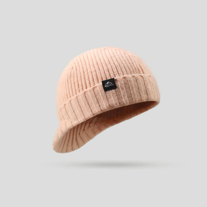Bequeme elastische Beanie-Strickmütze mit kurzer Krempe