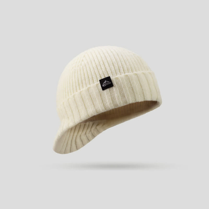 Bequeme elastische Beanie-Strickmütze mit kurzer Krempe