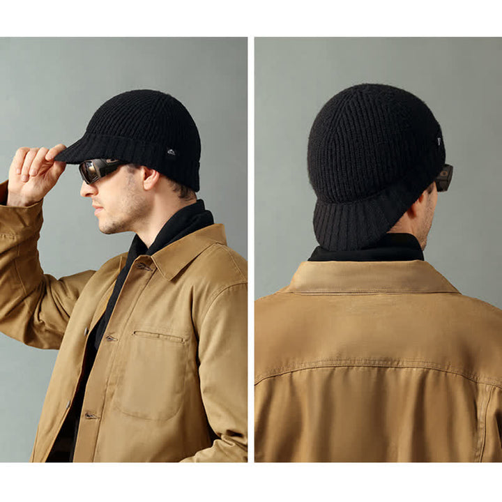 Bequeme elastische Beanie-Strickmütze mit kurzer Krempe