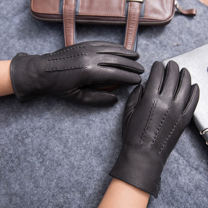 Warme, rutschfeste Lederhandschuhe mit Plüschfutter