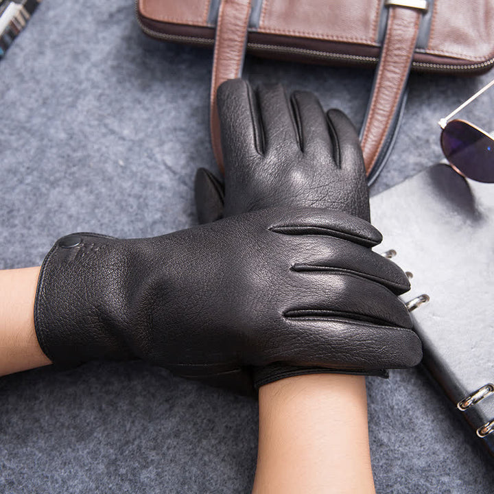 Warme, rutschfeste Lederhandschuhe mit Plüschfutter