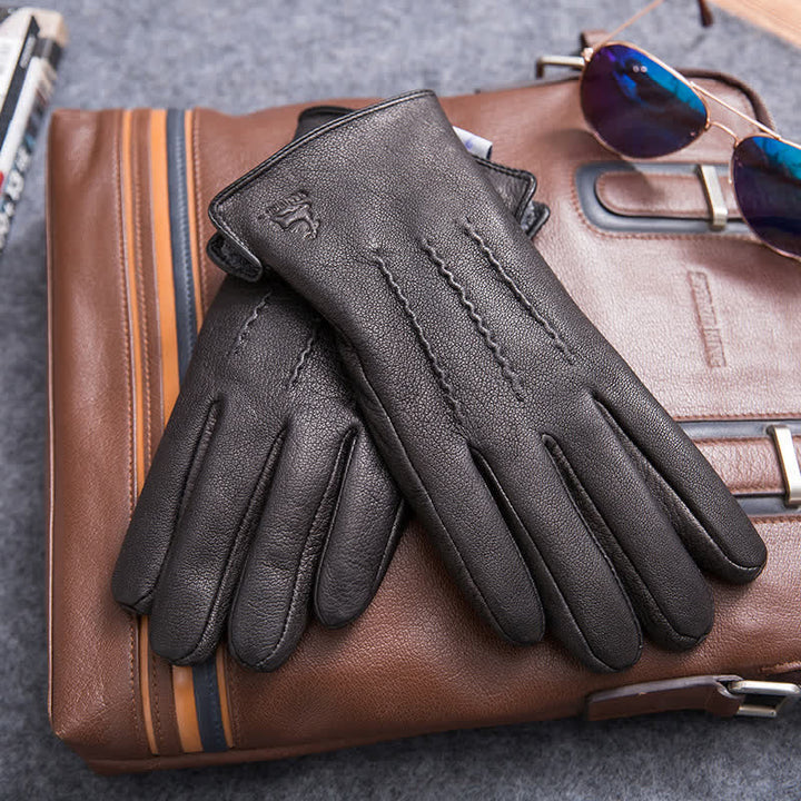 Warme, rutschfeste Lederhandschuhe mit Plüschfutter