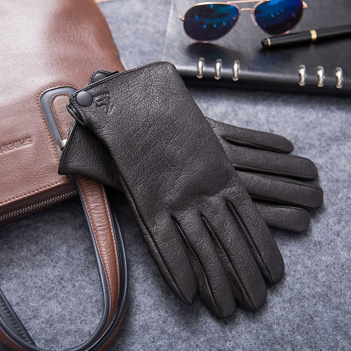 Warme, rutschfeste Lederhandschuhe mit Plüschfutter