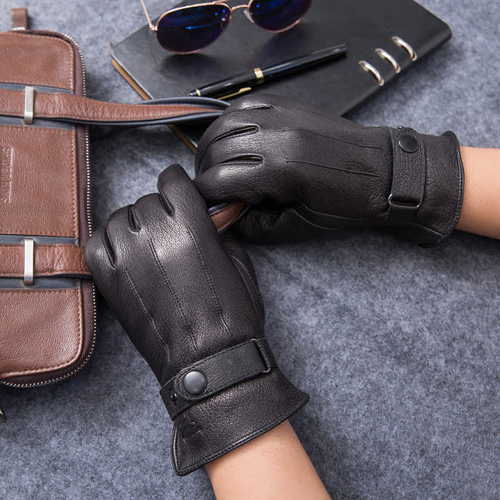 Warme, rutschfeste Lederhandschuhe mit Plüschfutter