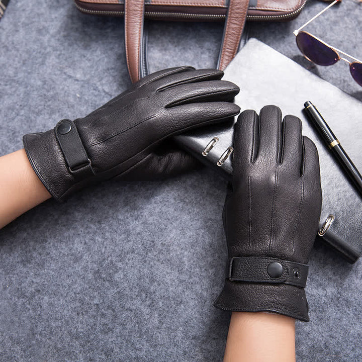 Warme, rutschfeste Lederhandschuhe mit Plüschfutter