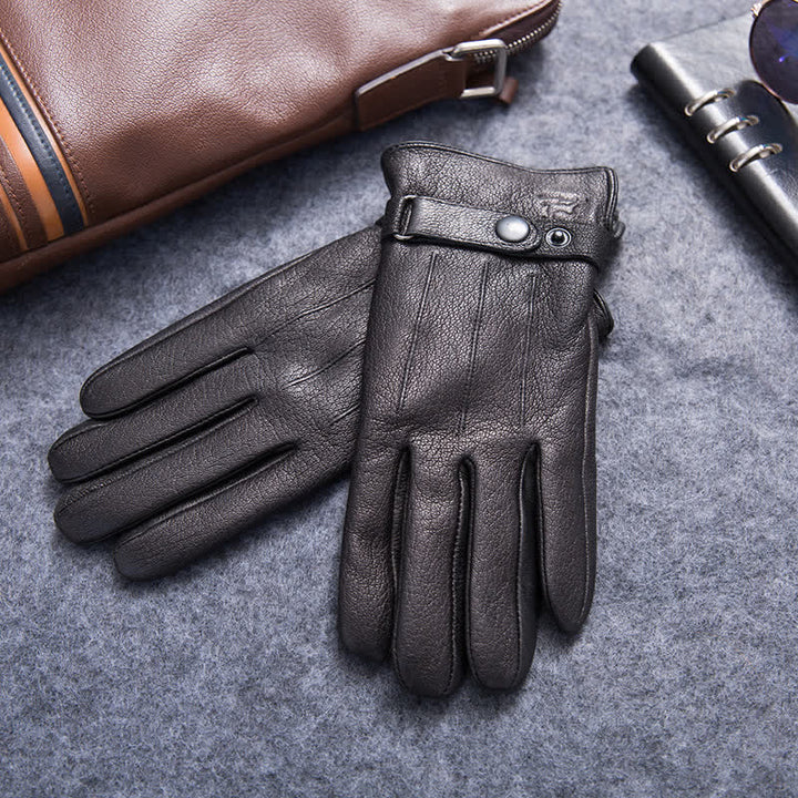Warme, rutschfeste Lederhandschuhe mit Plüschfutter