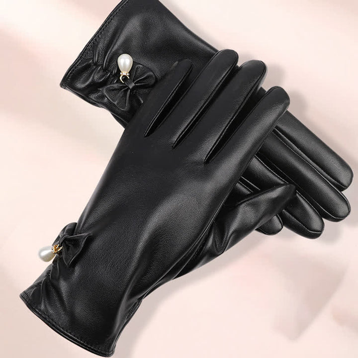 Damen Winterhandschuhe aus samtigem Perlenleder