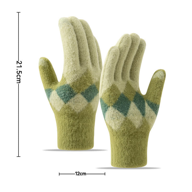 Warme Strickhandschuhe aus Plüsch mit buntem Rautenmuster