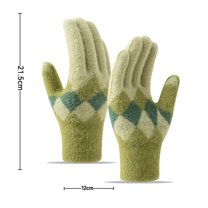 Warme Strickhandschuhe aus Plüsch mit buntem Rautenmuster