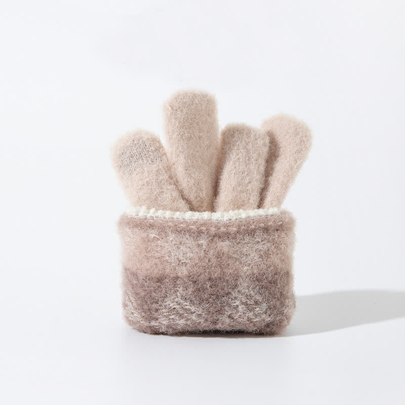 Warme Strickhandschuhe aus Plüsch mit buntem Rautenmuster