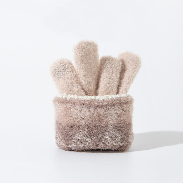 Warme Strickhandschuhe aus Plüsch mit buntem Rautenmuster