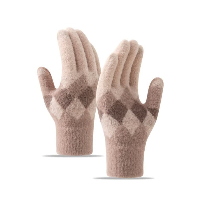 Warme Strickhandschuhe aus Plüsch mit buntem Rautenmuster