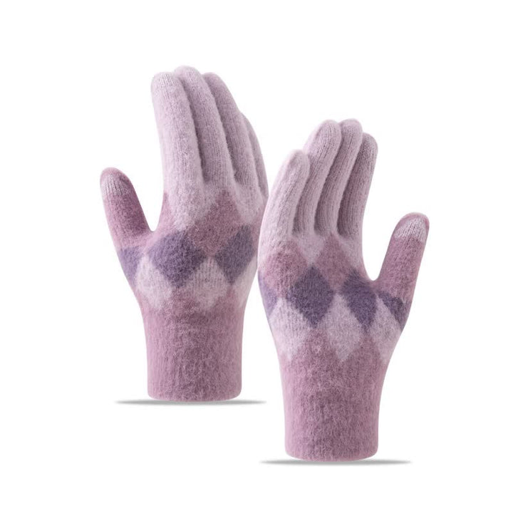Warme Strickhandschuhe aus Plüsch mit buntem Rautenmuster