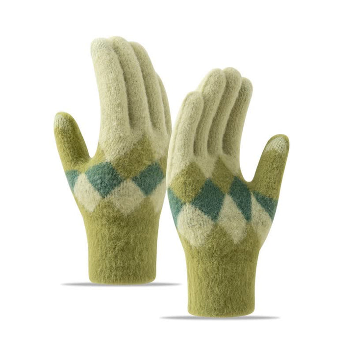 Warme Strickhandschuhe aus Plüsch mit buntem Rautenmuster