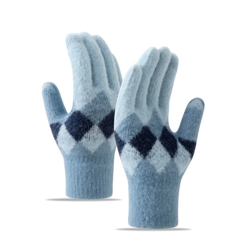 Warme Strickhandschuhe aus Plüsch mit buntem Rautenmuster