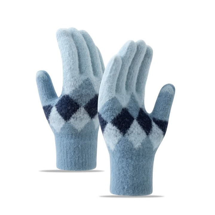 Warme Strickhandschuhe aus Plüsch mit buntem Rautenmuster
