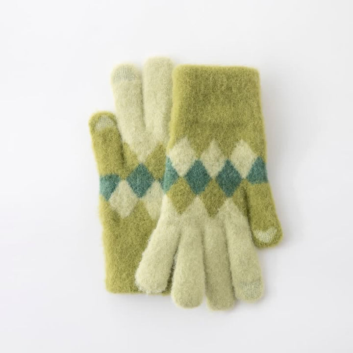 Warme Strickhandschuhe aus Plüsch mit buntem Rautenmuster