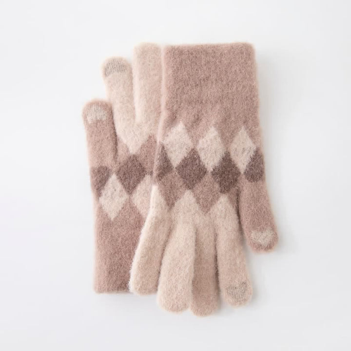Warme Strickhandschuhe aus Plüsch mit buntem Rautenmuster