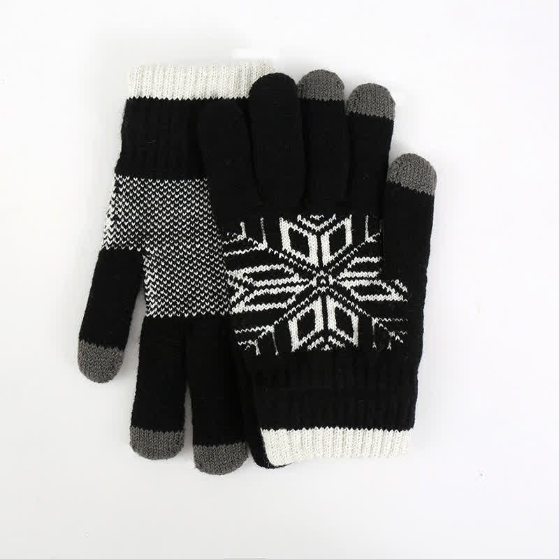Verdickte Strickhandschuhe mit Schneeflockenmuster für den Winter