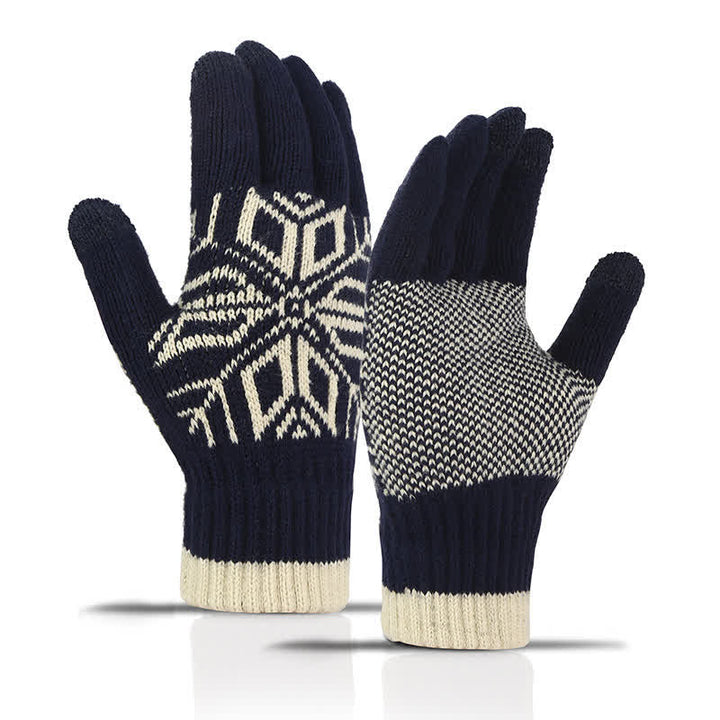 Verdickte Strickhandschuhe mit Schneeflockenmuster für den Winter