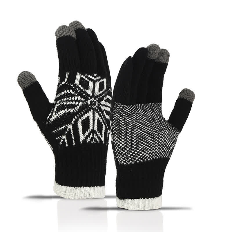Verdickte Strickhandschuhe mit Schneeflockenmuster für den Winter