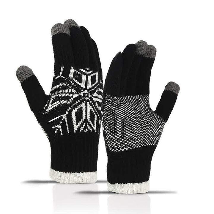 Verdickte Strickhandschuhe mit Schneeflockenmuster für den Winter
