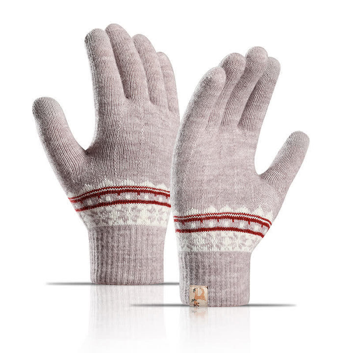 Schneeflocken-Jacquard-Handschuhe mit dehnbaren Bündchen und wärmendem Strick