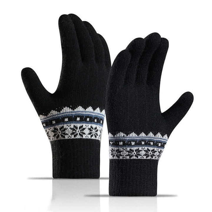 Schneeflocken-Jacquard-Handschuhe mit dehnbaren Bündchen und wärmendem Strick