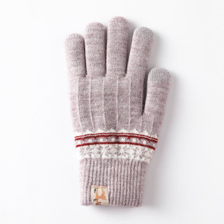Schneeflocken-Jacquard-Handschuhe mit dehnbaren Bündchen und wärmendem Strick
