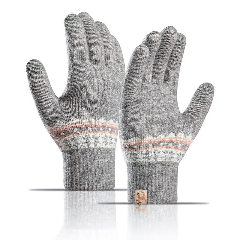 Schneeflocken-Jacquard-Handschuhe mit dehnbaren Bündchen und wärmendem Strick