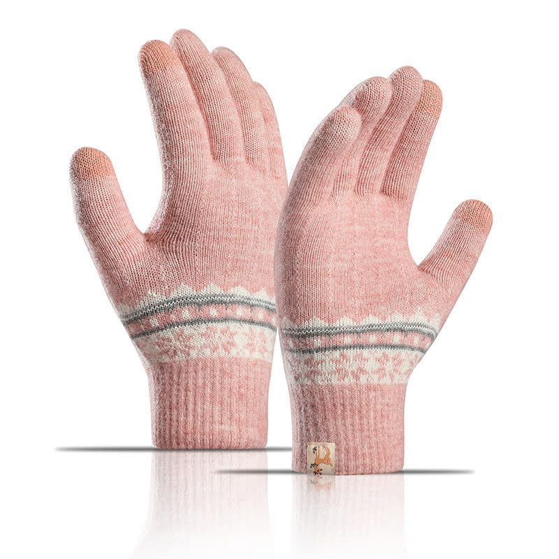 Schneeflocken-Jacquard-Handschuhe mit dehnbaren Bündchen und wärmendem Strick