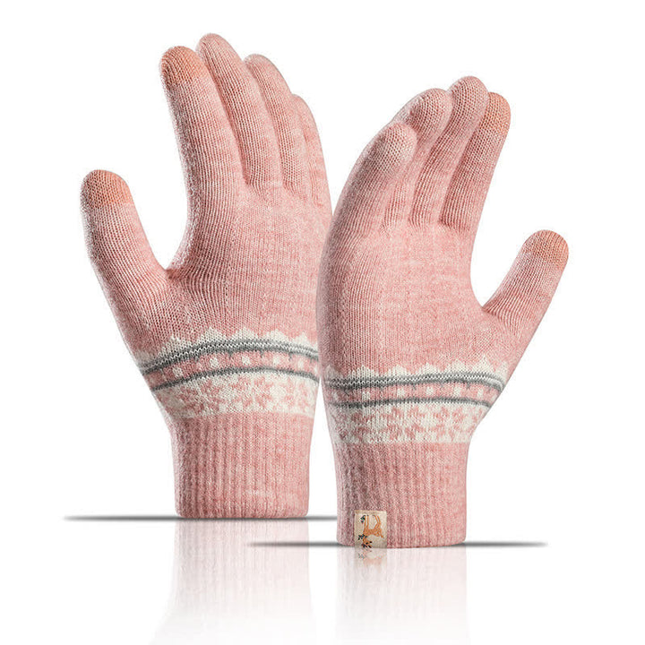 Schneeflocken-Jacquard-Handschuhe mit dehnbaren Bündchen und wärmendem Strick
