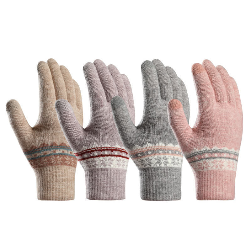 Schneeflocken-Jacquard-Handschuhe mit dehnbaren Bündchen und wärmendem Strick