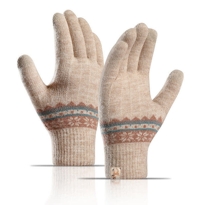 Schneeflocken-Jacquard-Handschuhe mit dehnbaren Bündchen und wärmendem Strick