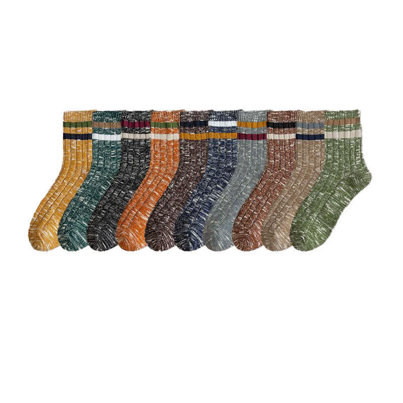10 Paar gestreifte Crew-Socken mit Schneeflocken-Print
