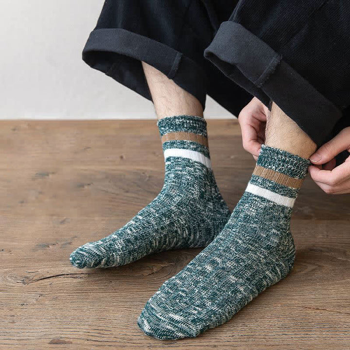 10 Paar gestreifte Crew-Socken mit Schneeflocken-Print