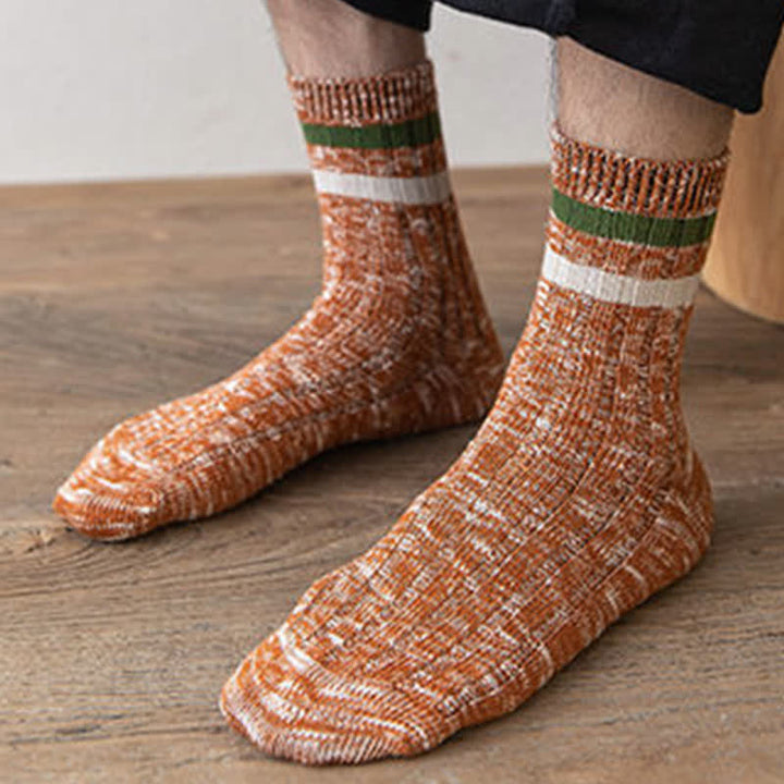 10 Paar gestreifte Crew-Socken mit Schneeflocken-Print