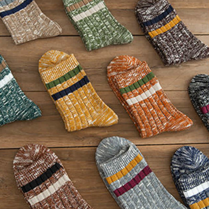 10 Paar gestreifte Crew-Socken mit Schneeflocken-Print