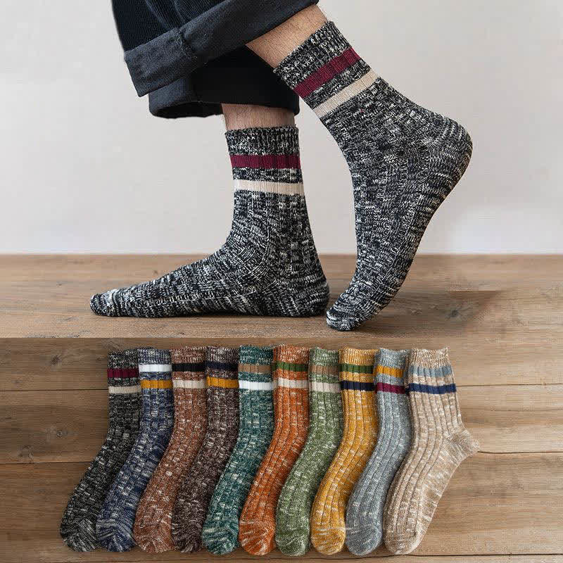 10 Paar gestreifte Crew-Socken mit Schneeflocken-Print