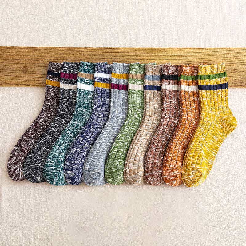 10 Paar gestreifte Crew-Socken mit Schneeflocken-Print