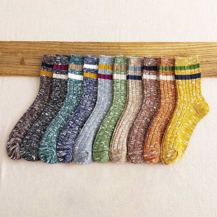 10 Paar gestreifte Crew-Socken mit Schneeflocken-Print