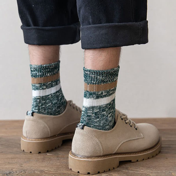 10 Paar gestreifte Crew-Socken mit Schneeflocken-Print