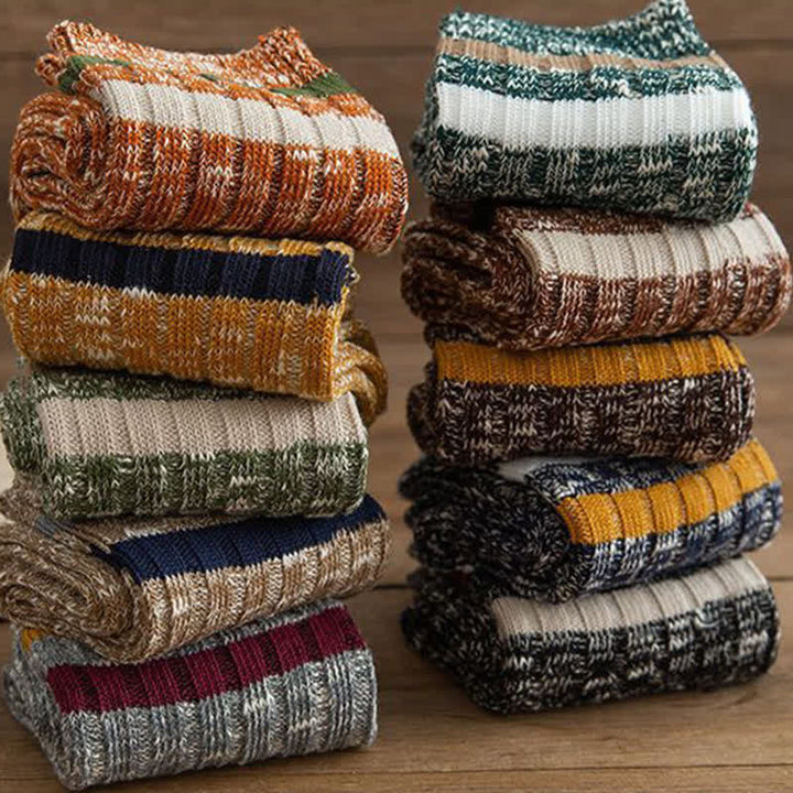 10 Paar gestreifte Crew-Socken mit Schneeflocken-Print