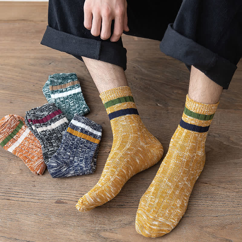 10 Paar gestreifte Crew-Socken mit Schneeflocken-Print