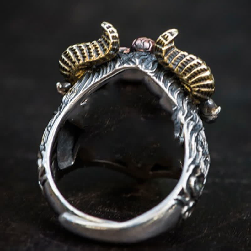 Dominierender Rock-Bullen-Pferde-Totem-Ring für Herren mit verstellbarem Öffnungswinkel
